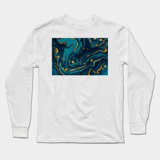 beautiful teal blue marble with gold glitter, marble pattern Long Sleeve T-Shirt